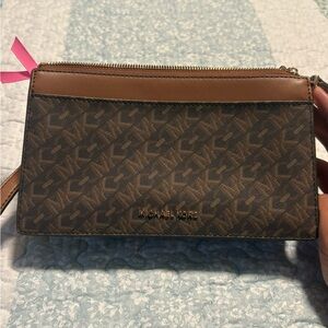 Michael Kors Brown and Tan Monogram Crossbody Bag
